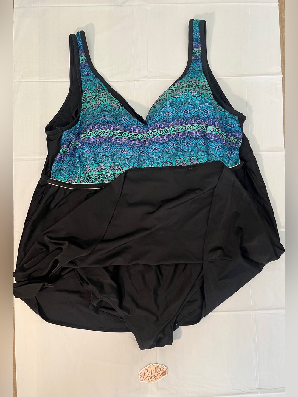 Black one piece  with Teal Paisley Print size 4XL